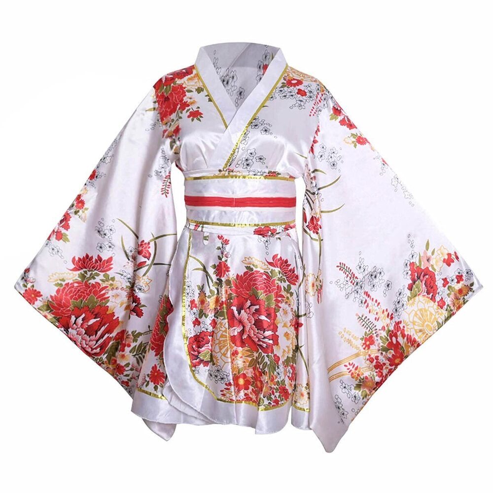1244 Sexy Short Kimono Costume Robe Loose Floral Patten Dress Japanese